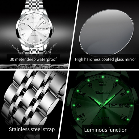 Ceas barbatesc Olevs Analog Quartz Indici luminosi Business Argintiu Otel [2]