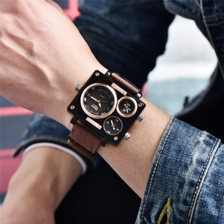 Ceas barbatesc Oulm Casual Elegant Quartz Analog Sport Luxury Multiple fuse orare Maro [3]