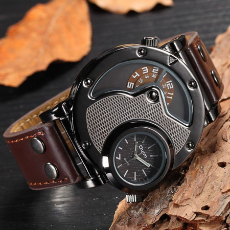 Ceas barbatesc Oulm Quartz Analog Piele Rotund Multiple fuse orare Casual [7]