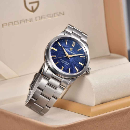 Ceas Bărbătesc Pagani Design PD-1734 Albastru-Auriu, TMI VH31, Safir, 100M, 40 mm [4]