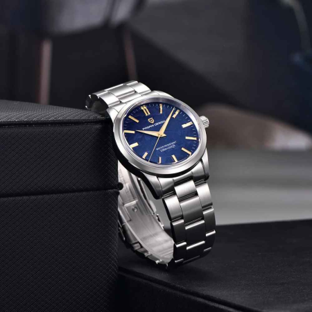 Ceas Bărbătesc Pagani Design PD-1734 Albastru-Auriu, TMI VH31, Safir, 100M, 40 mm [5]