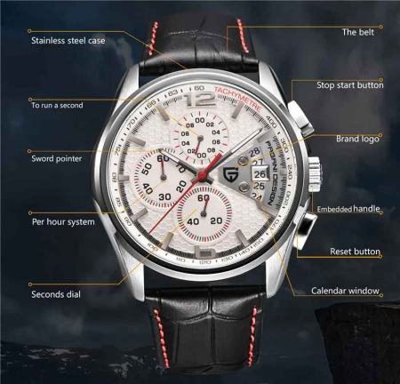 Ceas Bărbătesc PAGANI DESIGN PD-3306 Alb, Quartz Cronograf, Oțel 316L, 44mm [4]
