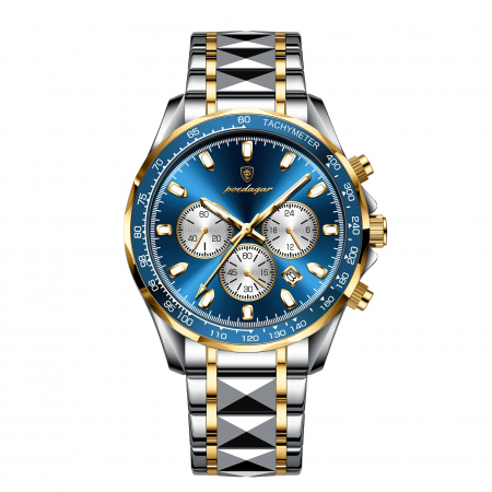 Modele noi - Ceas barbatesc Poedagar Cronograf Quartz Casual Luxury Data Otel Argintiu Albastru