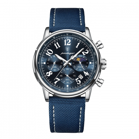 Ceas barbatesc Poedagar Cronograf Elegant Casual Calendar Indici Luminosi Nylon Albastru [0]