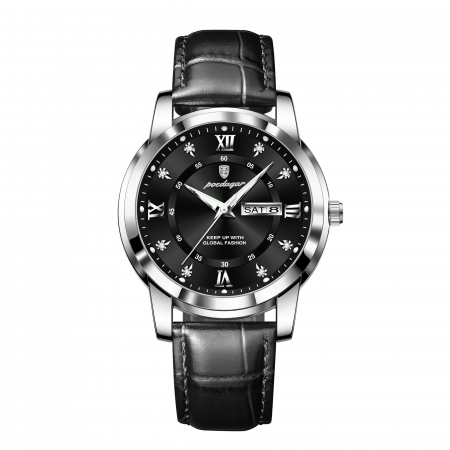 Ceasuri barbatesti - Ceas barbatesc Poedagar Cronograf Elegant Casual Calendar Piele Negru Argintiu