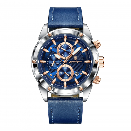 Modele noi - Ceas barbatesc Poedagar Elegant Indici Luminosi Auto Data Cronograf Calendar Piele