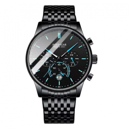 Modele noi - Ceas barbatesc Poedagar Cronograf Quartz Analog Elegant Fashion Negru Albastru