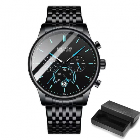 Ceas barbatesc Poedagar Cronograf Quartz Analog Elegant Fashion Negru Albastru [1]