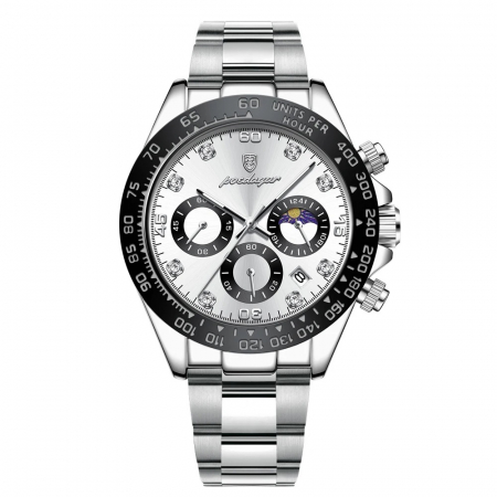 Ceasuri barbatesti - Ceas barbatesc Poedagar Cronograf Casual Luxury Fashion Quartz Data Otel Argintiu