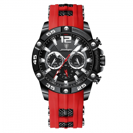 Ceasuri barbatesti - Ceas barbatesc Poedagar Silicon Rosu Analog Quartz Indici luminosi