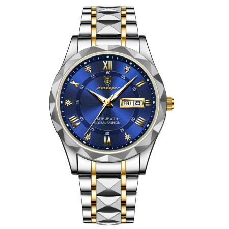 Ceasuri barbatesti - Ceas barbatesc Poedagar Quartz Analog Data Indici luminosi Argintiu Albastru