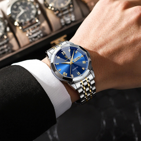 Ceas barbatesc Poedagar Quartz Cronograf Data Analog Indici luminosi Argintiu [3]