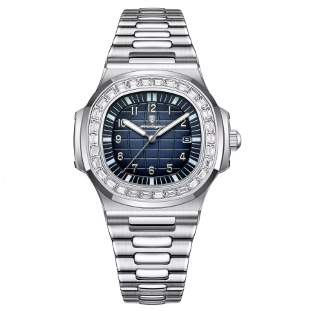 Ceasuri barbatesti - Ceas Barbatesc Poedagar Quartz Elegant Casual – Brățară și Carcasă din Oțel Inoxidabil, Cadran Albastru, Indici Luminoși