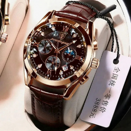 Ceas barbatesc Poedagar Quartz Indici luminosi Analog Piele Maro [4]