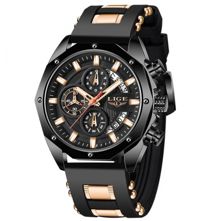 Ceas barbatesc Silicon Quartz Cronograf Cronometru Negru [0]