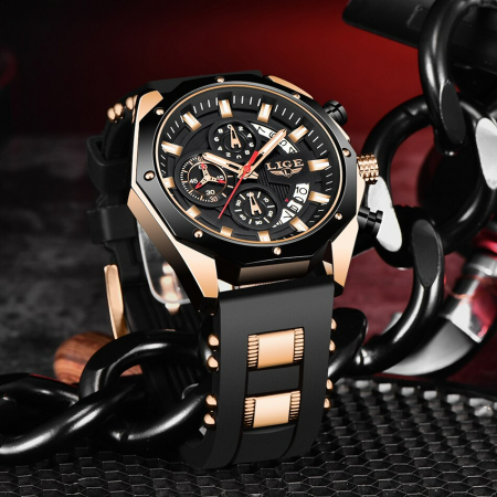 Ceas barbatesc Silicon Quartz Cronograf Cronometru Afisare data [6]