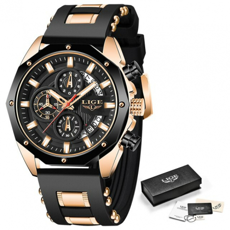 Ceas barbatesc Silicon Quartz Cronograf Cronometru Afisare data [5]