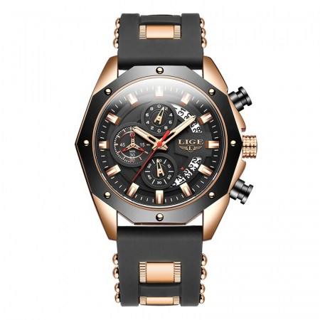 Ceas barbatesc Silicon Quartz Cronograf Cronometru Afisare data [0]