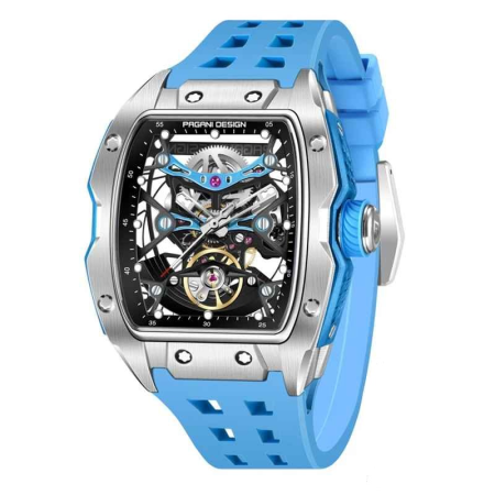 Ceasuri barbatesti - Ceas skeleton bărbați PAGANI DESIGN PD-YS018, 42 mm, mecanism S X5021, safir, curea fluororubber, design modern