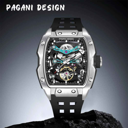 Ceas bărbătesc skeleton PAGANI DESIGN PD-YS018 – 42 mm, mecanism S X5021, safir, curea fluororubber [6]