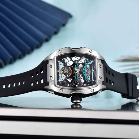 Ceas bărbătesc skeleton PAGANI DESIGN PD-YS018 – 42 mm, mecanism S X5021, safir, curea fluororubber [5]