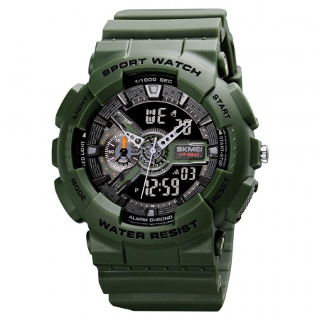 Ceas barbatesc SKME Dual Time cu cronometru, Alarma,  Temporizator, Data, Verde [0]