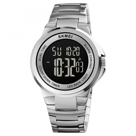 Ceas barbatesc Skmei Alarma Cronograf Casual Fashion Cronometru Digital Argintiu Negru [0]