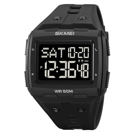 Ceasuri barbatesti - Ceas barbatesc Skmei Dual Time Patrat Display Cronometru Alarma Negru