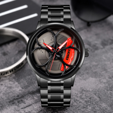 Ceas barbatesc Skmei Inox Spinner Analog Quartz Otel Negru [2]