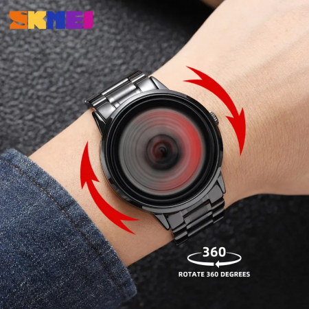Ceas barbatesc Skmei Inox Spinner Analog Quartz Otel Negru [4]
