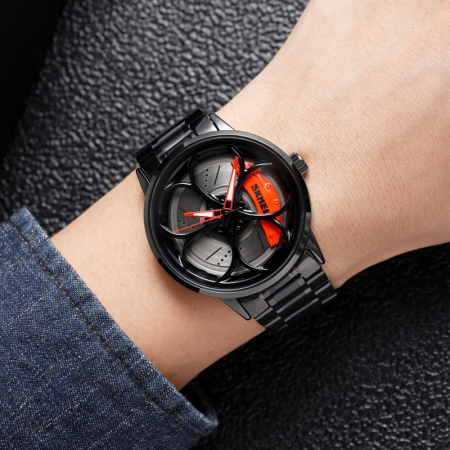 Ceas barbatesc Skmei Inox Spinner Analog Quartz Otel Negru [1]
