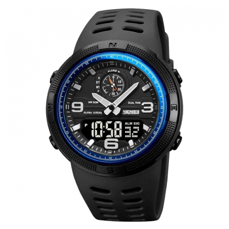 Ceasuri barbatesti - Ceas barbatesc de mana Skmei Sport Fashion Casual Digital Dual Display Multifunctional Negru Albastru