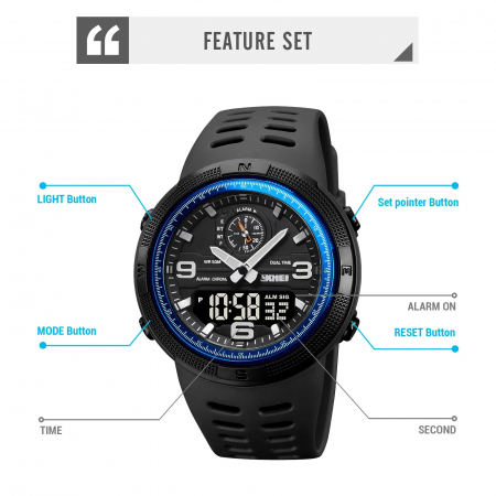Ceas barbatesc de mana Skmei Sport Fashion Casual Digital Dual Display Multifunctional Negru Albastru [1]