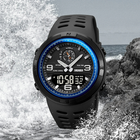 Ceas barbatesc de mana Skmei Sport Fashion Casual Digital Dual Display Multifunctional Negru Albastru [2]