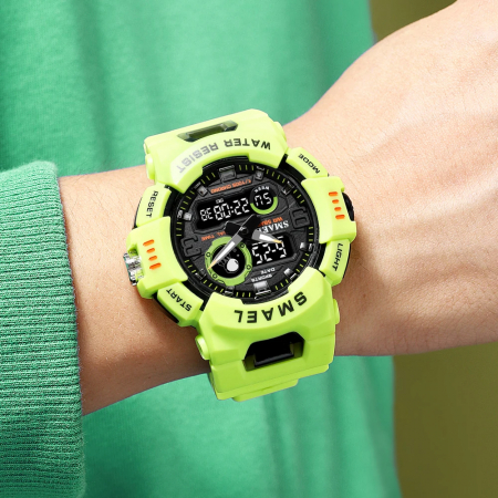 Ceas de mana barbatesc Smael Army Militar Sport Analog Quartz Digital Cronometru Verde [2]