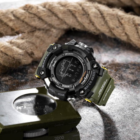 Ceas barbatesc Smael Army Green , Shock Resistant, Sport, Militar, Digital, Dual Time, Cronograf [2]