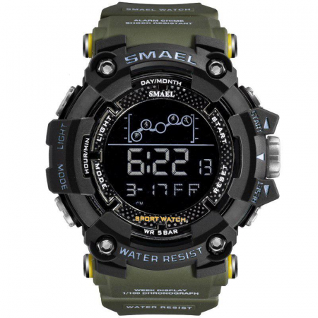Ceas barbatesc Smael Army Green , Shock Resistant, Sport, Militar, Digital, Dual Time, Cronograf [0]