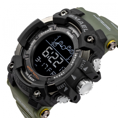 Ceas barbatesc Smael Army Green , Shock Resistant, Sport, Militar, Digital, Dual Time, Cronograf [1]