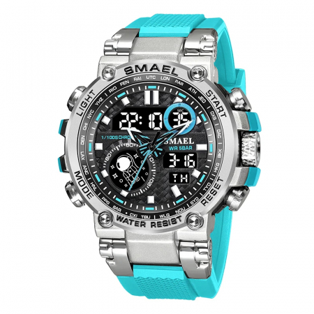 Ceasuri barbatesti - Ceas barbatesc Smael Albastru Argintiu Quartz Analog Digital Electronic Cauciuc Alarma