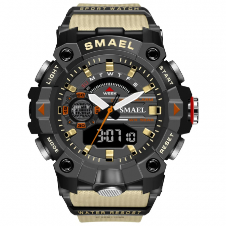 Ceasuri barbatesti - Ceas barbatesc Smael Militar Sport Analog Digital Quartz Crem