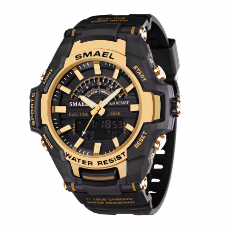 Ceas Bărbătesc Smael Militar Sport – Digital + Quartz, Rezistent la Apă 5ATM, Cadran 54mm, Curea PU, Verde, Cutie Inclusă [0]
