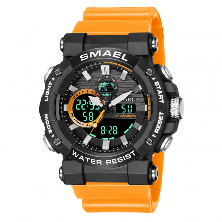 Ceasuri barbatesti - Ceas barbatesc Smael Sport Casual Dual Time Alarma Cronometru Portocaliu
