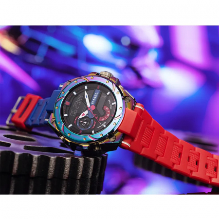 Ceas barbatesc Smael Sport Militar Dual Time Electronic Alarma Rosu [4]
