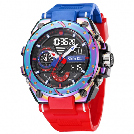 Ceas barbatesc Smael Sport Militar Dual Time Electronic Alarma Rosu [0]