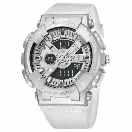 Ceasuri barbatesti - Ceas barbatesc Smael Sport Digital Analog 5 ATM Alb