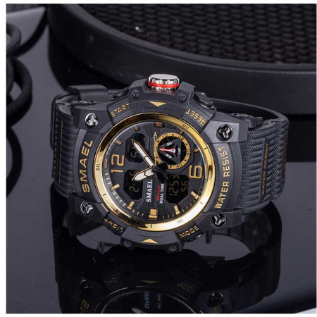 Ceas barbatesc Smael Sport Digital Cronometru Alarma Lumina Negru auriu [1]
