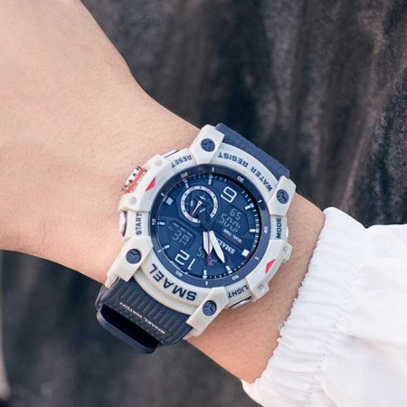 Ceas barbatesc Smael Sport Digital Cronometru Alarma Lumina Albastru Alb [1]