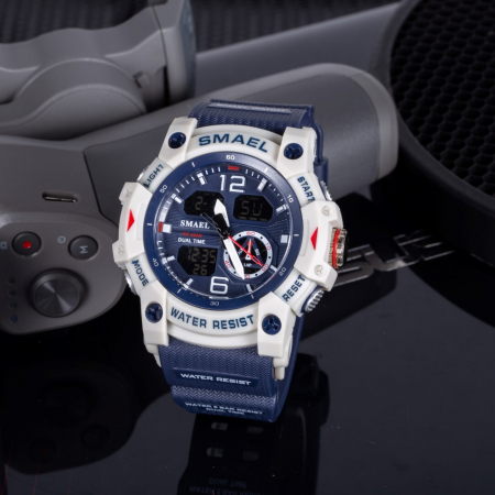 Ceas barbatesc Smael Sport Digital Cronometru Alarma Lumina Albastru Alb [3]