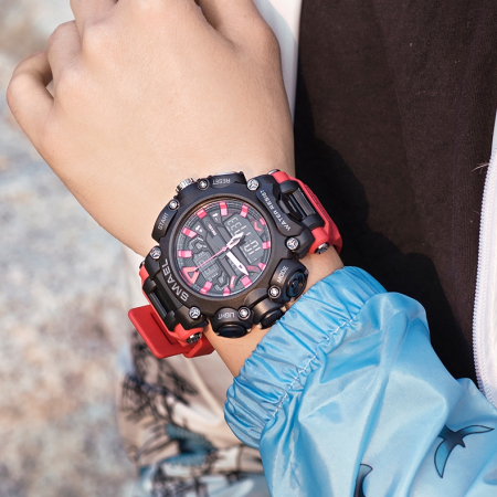 Ceas barbatesc Smael Sport Dual time Afisaj Analog Digital Rosu [2]