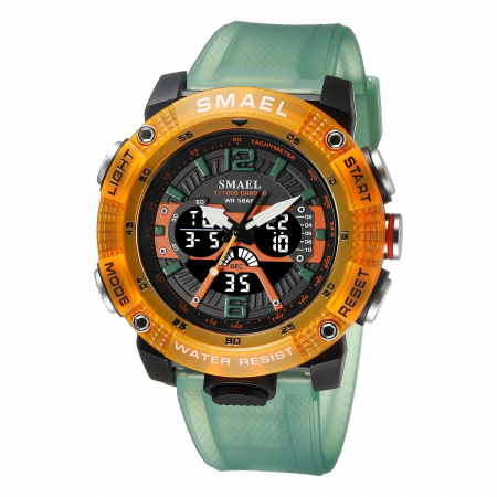 Ceas barbatesc Smael Sport Militar Quartz Analog Electronic Albastru Galben Alarma [0]